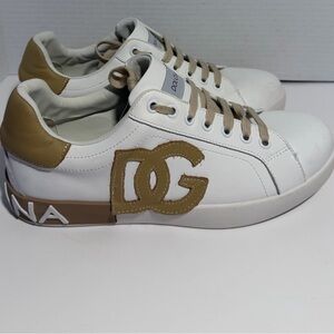 Dolce & Gabbana White and Brown Logo Sneakers